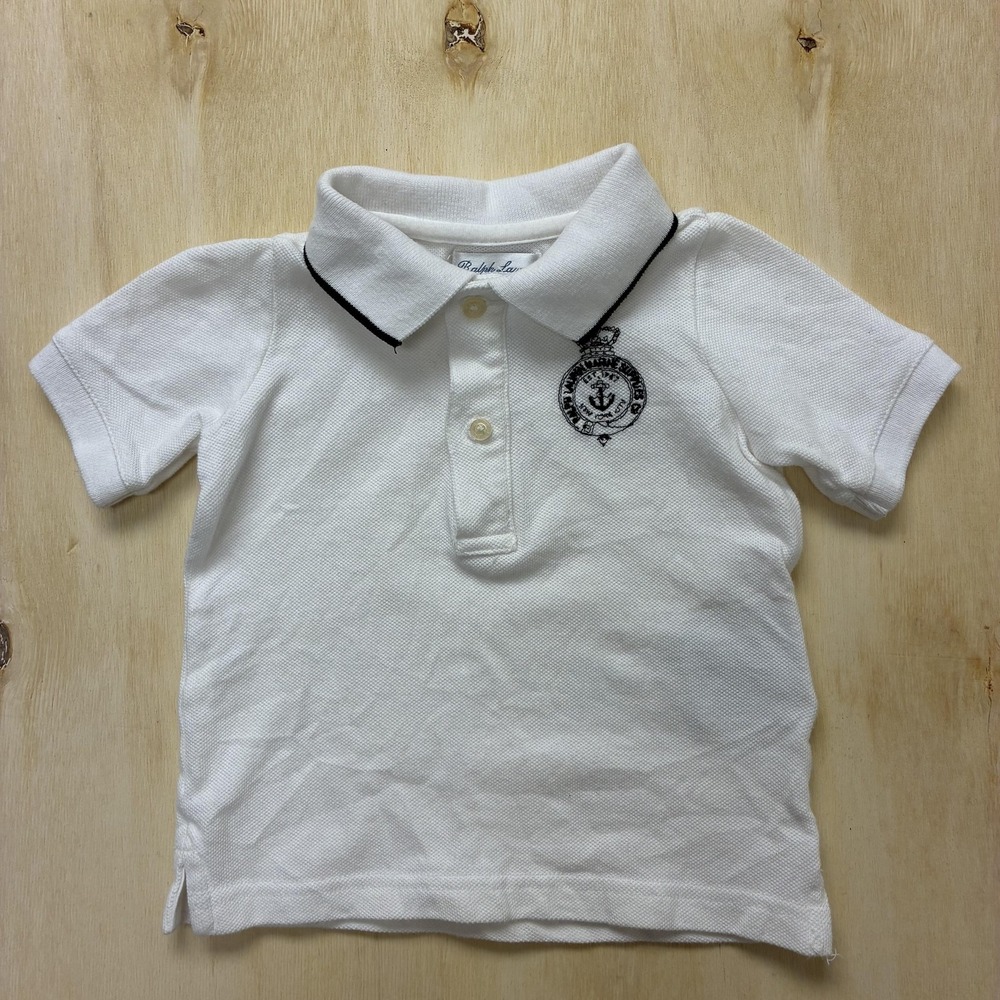 Ralph Lauren Polo Shirt Boys 6-9 Months‎ White Nautical Crest Collared Top
